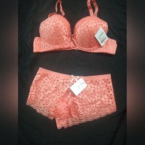Charlotte Russe Coral Lace Bra Set